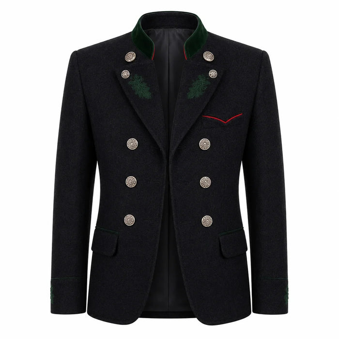 Alpine Black Wool Mens Trachten Jacket