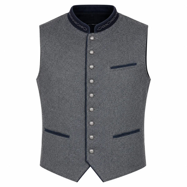 Men's Heather Gray Trachten Vest with Navy Trim