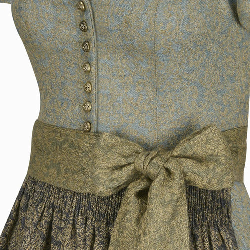 Traditional German dirndl with floral pattern and button details.