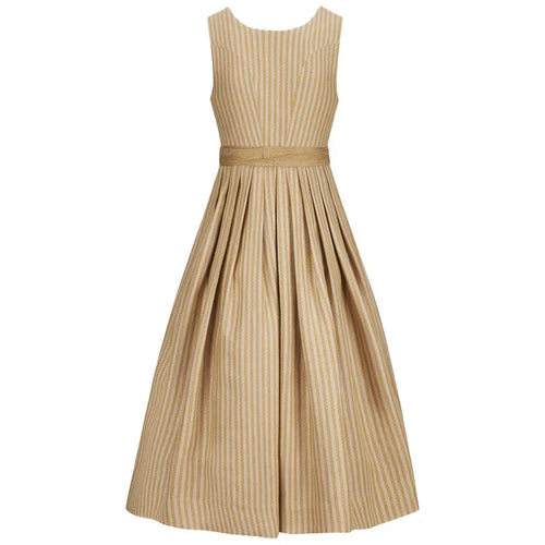 Beige striped dress on a white background