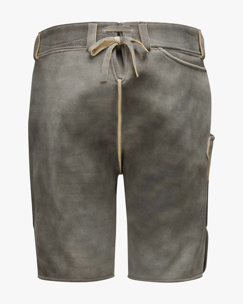 Gray shorts with a drawstring on a white background
