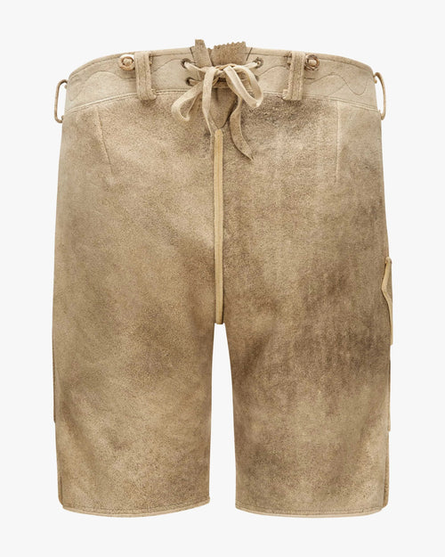 Beige shorts with drawstring on a white background