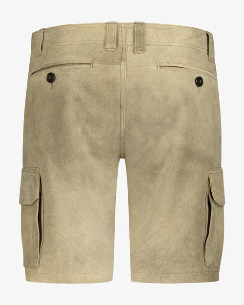 Beige cargo shorts on a white background