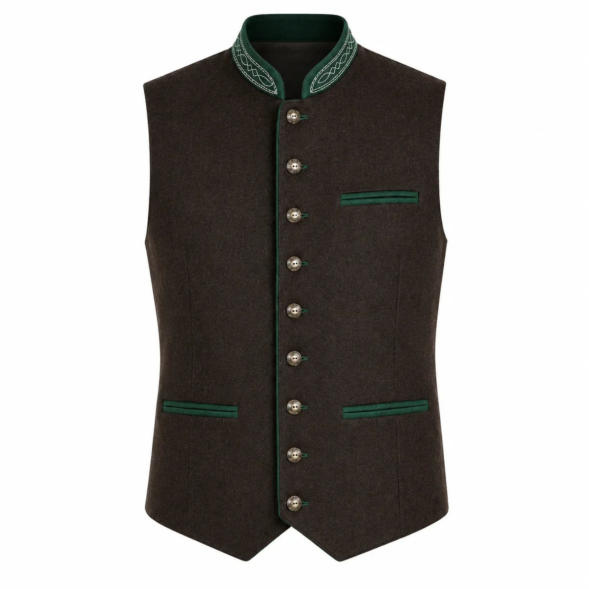 Men's Traditional Brown Trachten Vest with Green Trim