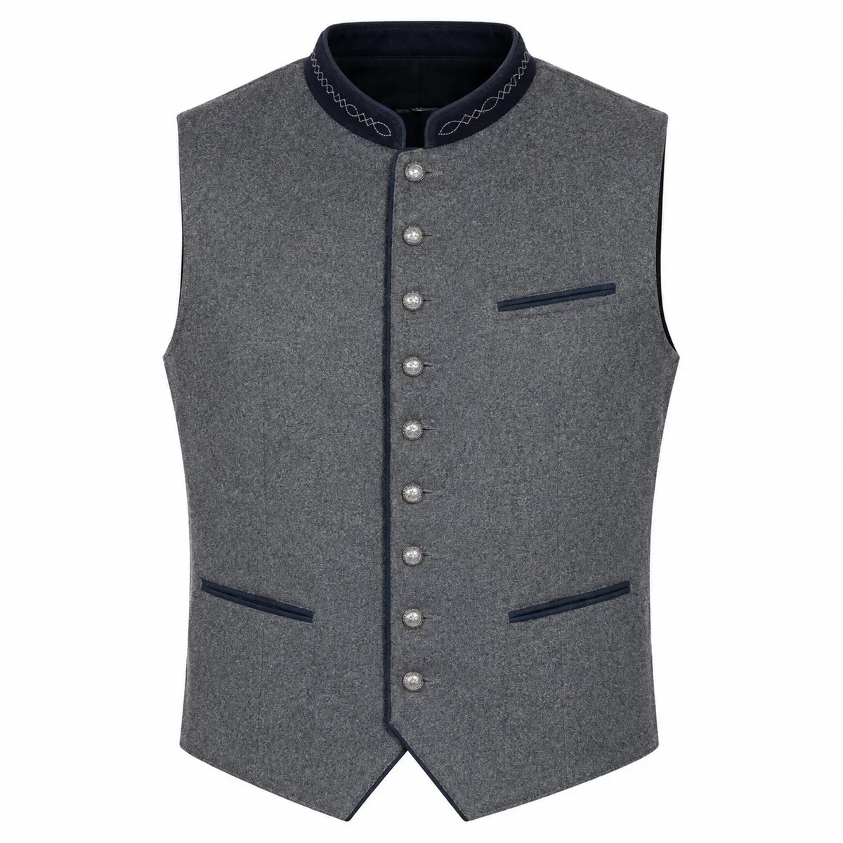 Men's Heather Gray Trachten Vest with Navy Trim