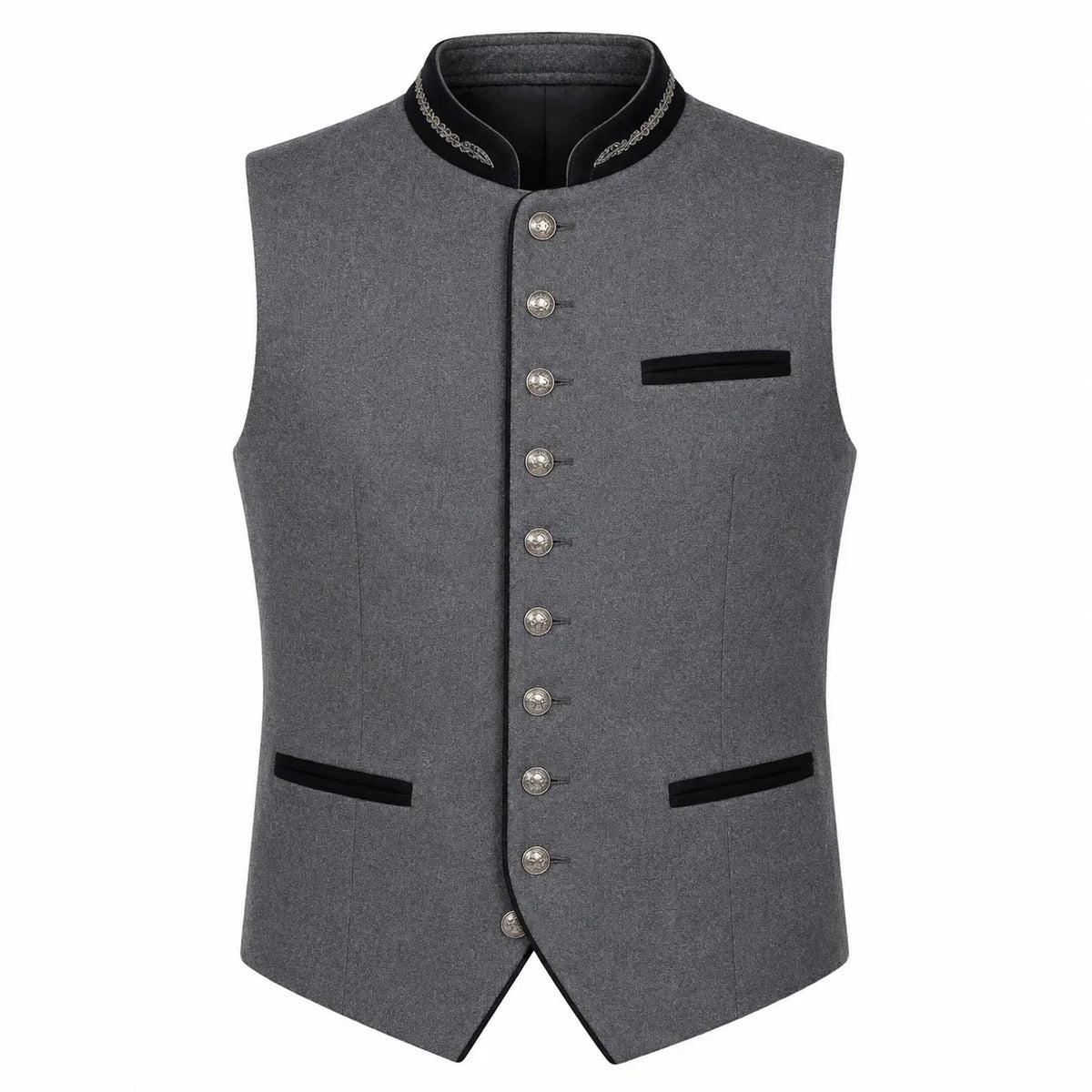 Men's Light Gray Trachten Vest with Black Trim
