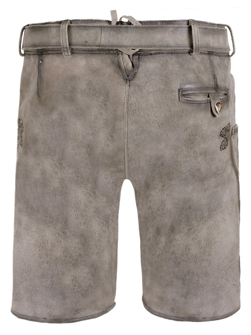Gray leather shorts with a belt on a white background