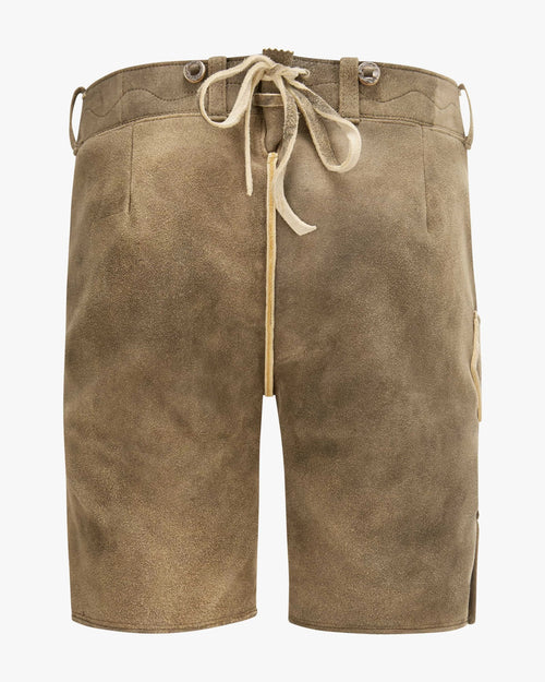 Brown shorts with a drawstring on a white background