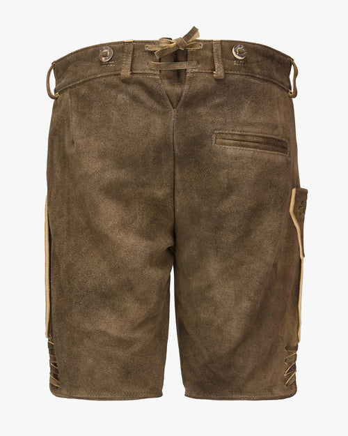Brown leather shorts on a white background