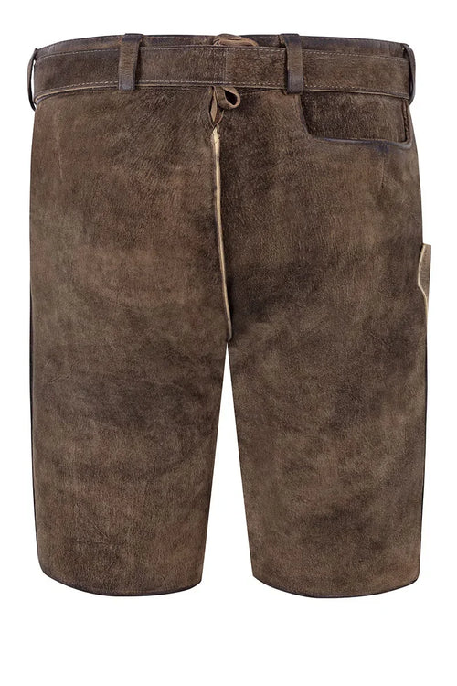 Brown leather shorts with a belt on a white background