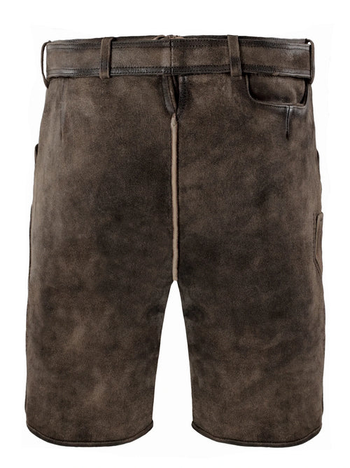 Brown leather shorts on a white background